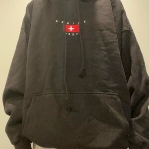 Brandy Melville Black Hoodie with Red and White Graphic